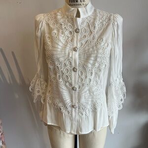 Elegant White Lace Button-Up Blouse